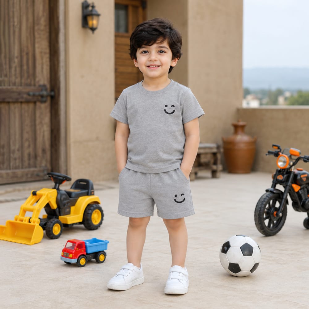 Kids T-Shirt & Short Set Smile Grey - Mini Charm