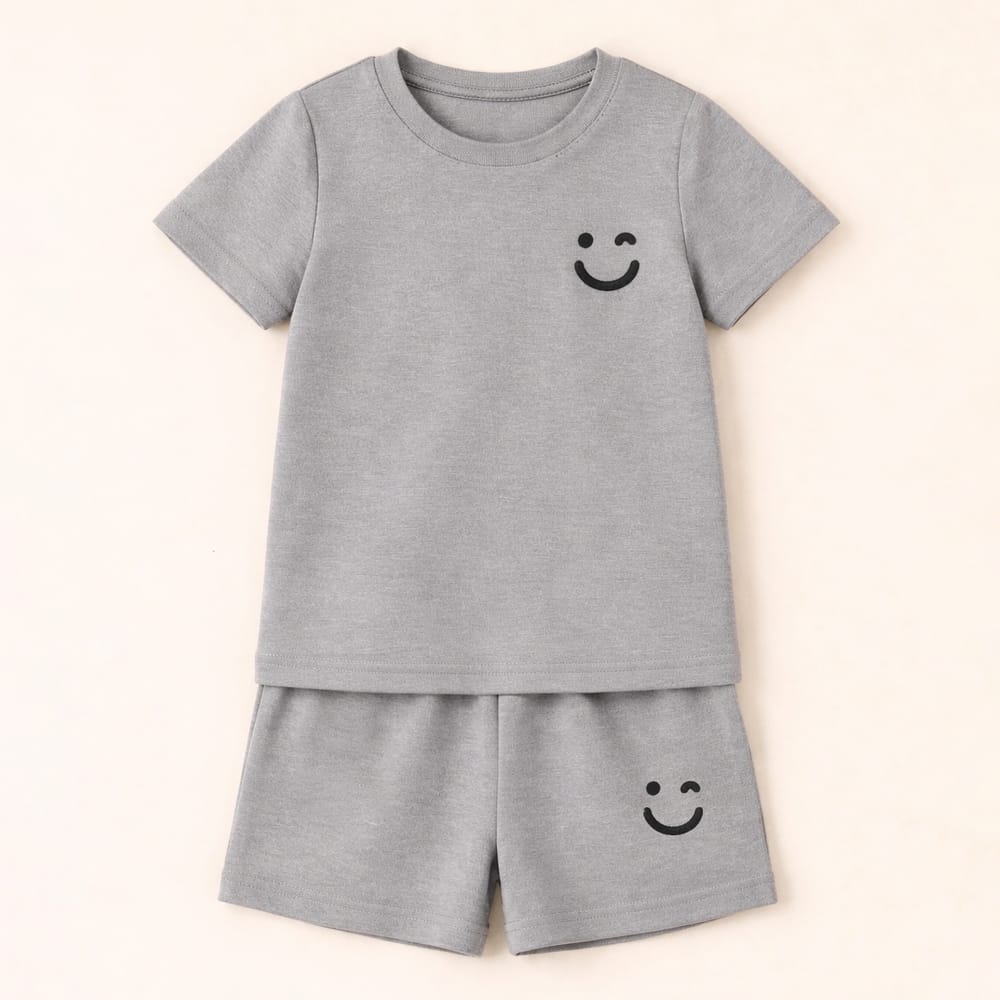 Kids T-Shirt & Short Set Smile Grey - Mini Charm