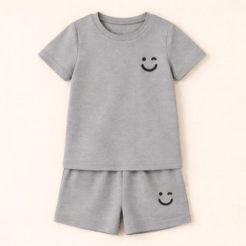 Kids T-Shirt & Short Set Smile Grey - Mini Charm