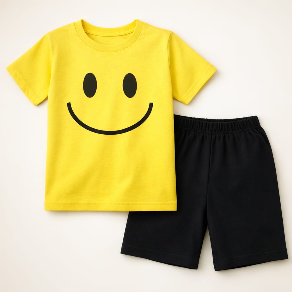 Kids T-Shirt & Short Set Smile Yellow - Mini Charm