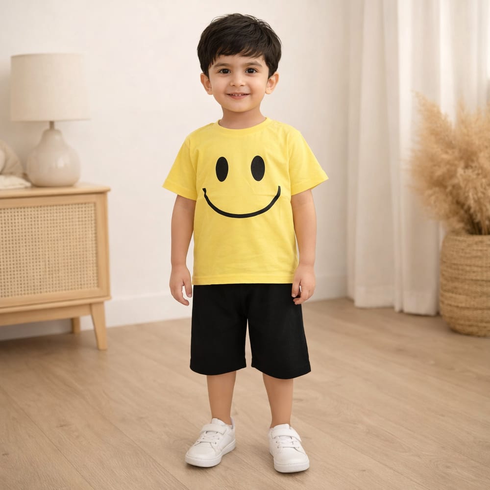 Kids T-Shirt & Short Set Smile Yellow - Mini Charm