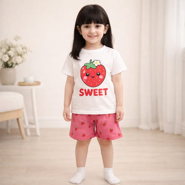 Kids T-Shirt & Short Set Strawbery White - Mini Charm