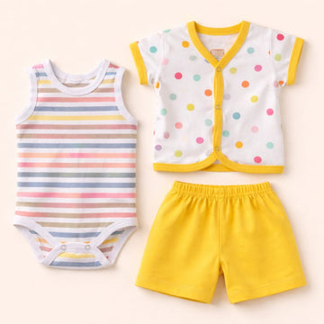 Baby 3Pcs Sleepsuit Set Polka Dots Yellow - Sunshine