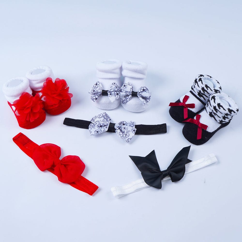 Baby Headband & Socks 6Pcs Set Rose Red - Sun