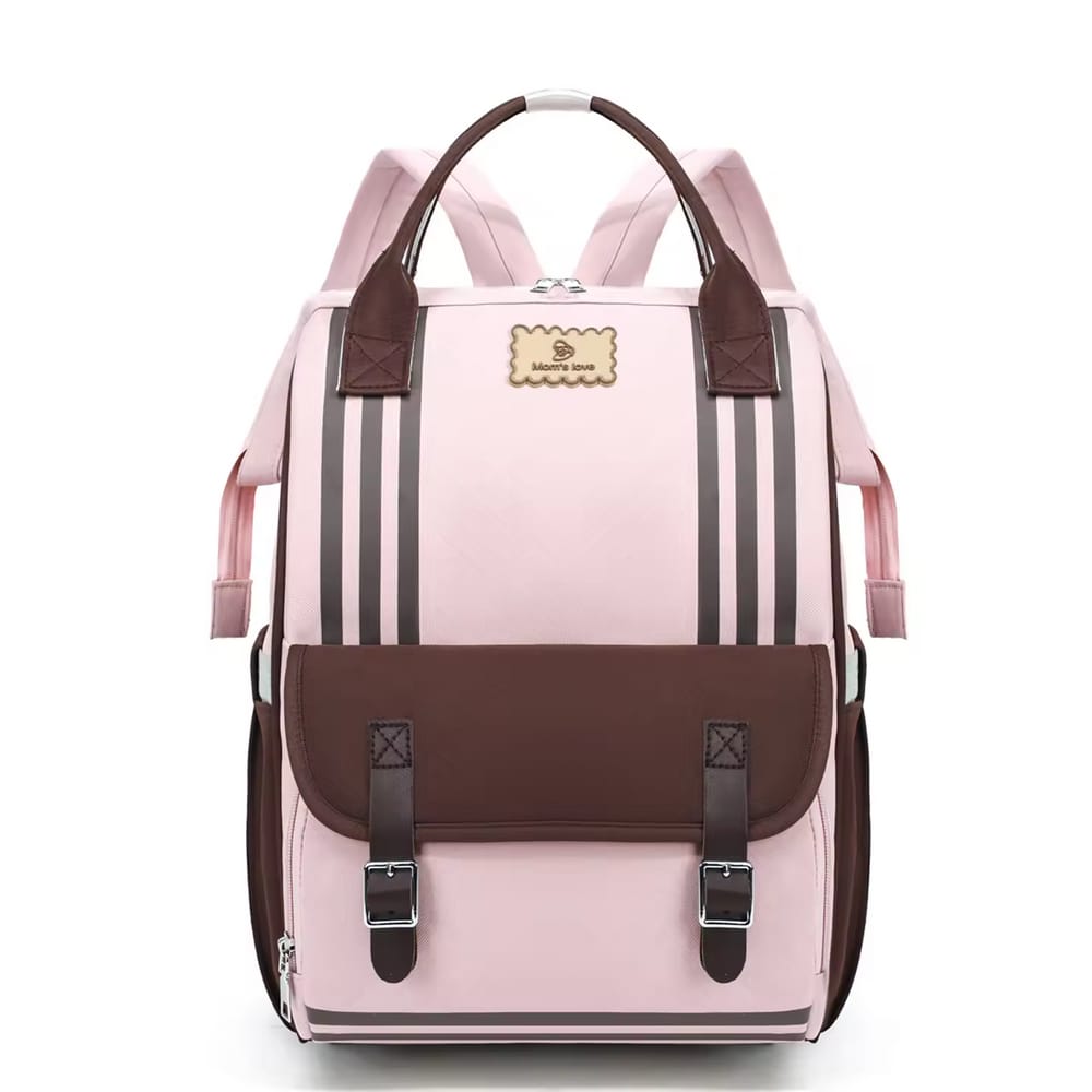 Baby Diaper Bag (Waterproof) Pink & Brown - Sunshine