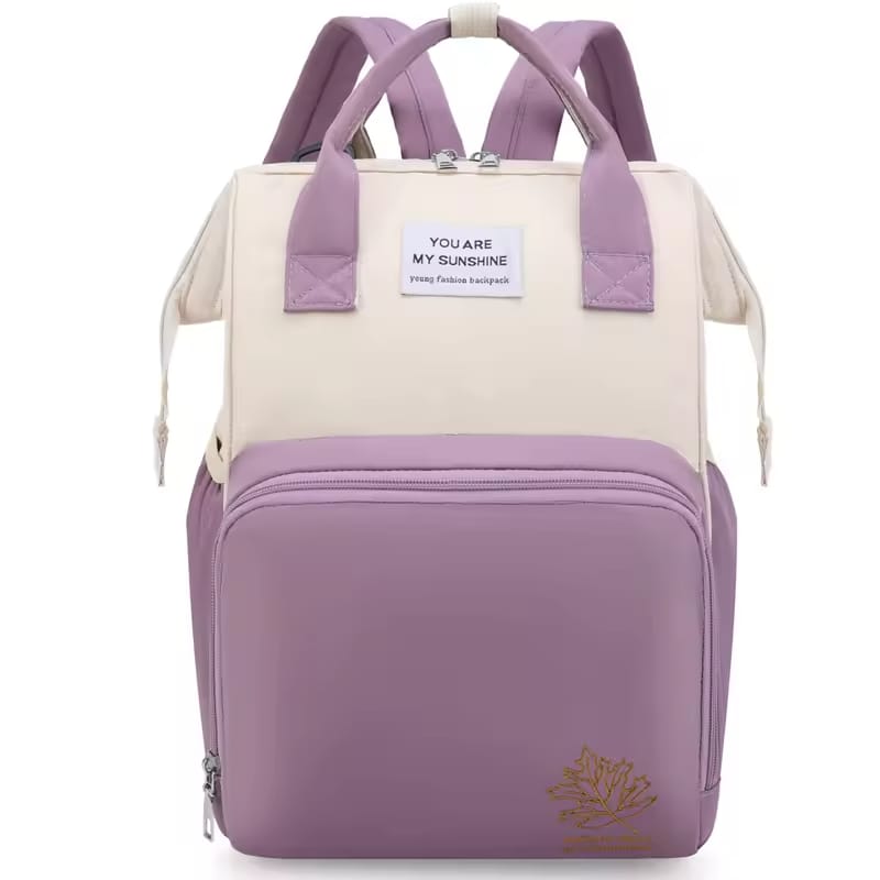 Baby Diaper Bag (Waterproof) Off White & Purple - Sunshine
