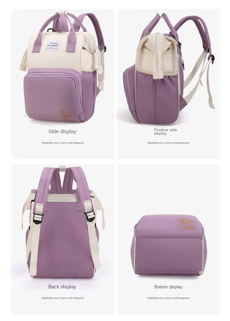 Baby Diaper Bag (Waterproof) Off White & Purple - Sunshine