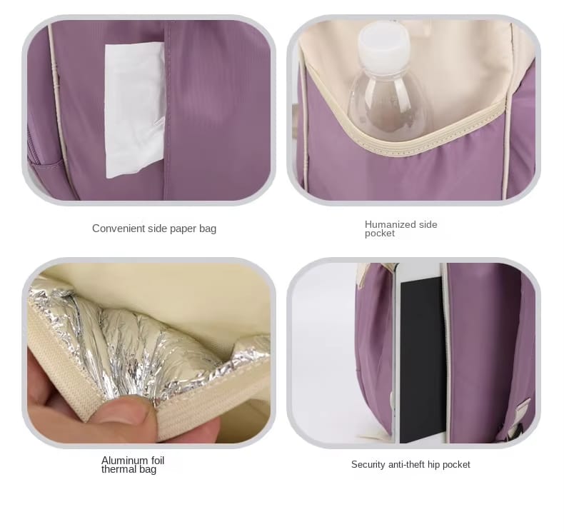 Baby Diaper Bag (Waterproof) Off White & Purple - Sunshine