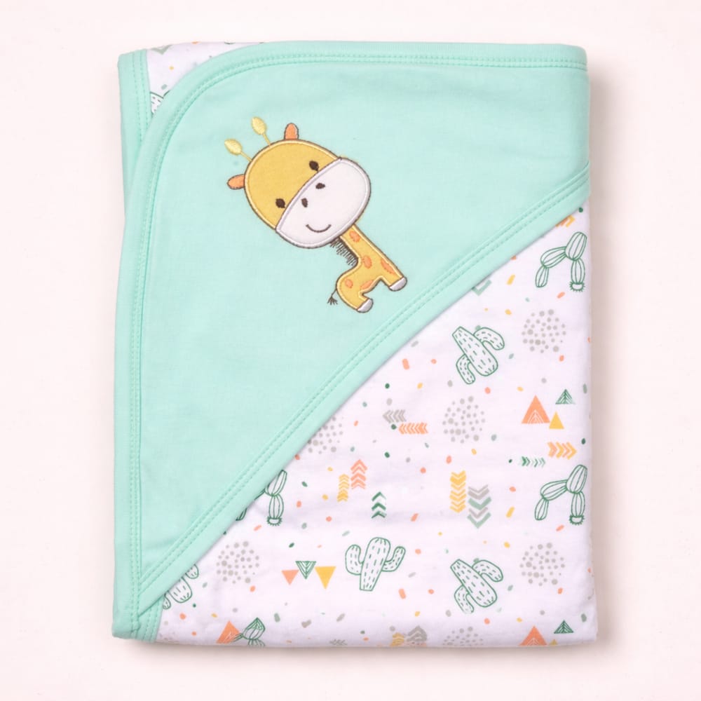 Baby Hooded Wrapping Sheet Giraffe Sea Green - Sunshine