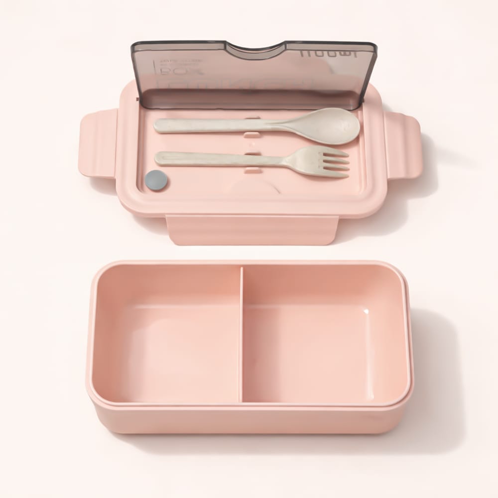 Kids plastic Lunch Box With Spoons Pink 1100Ml - Sunshine